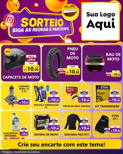 Modelo de Rede Social para Feed Instagram com o tema Sorteio para Moto peças