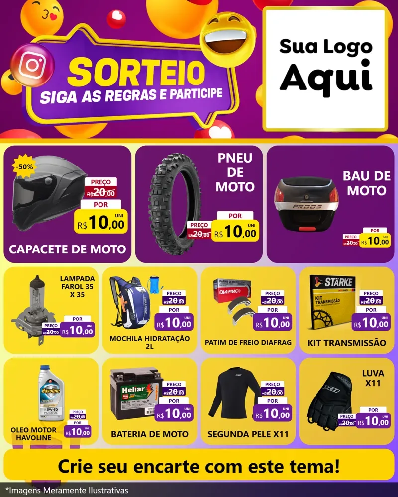 Modelo de Rede Social para Feed Instagram com o tema Sorteio para Moto peças