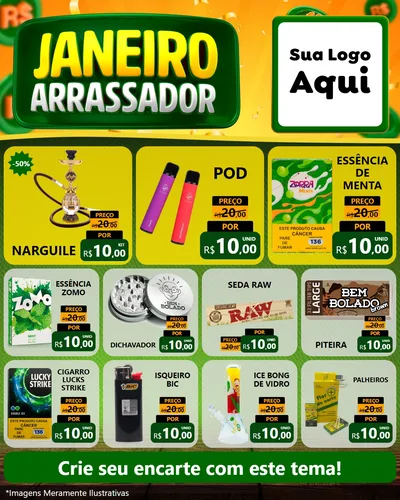 Modelo de Rede Social para Feed Instagram com o tema Janeiro Arrasador para Tabacaria