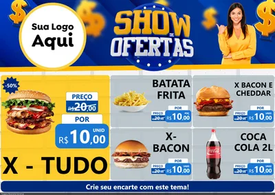 Modelo de Encarte para Encarte A4 Horizontal com o tema Show de Ofertas para Hamburgueria