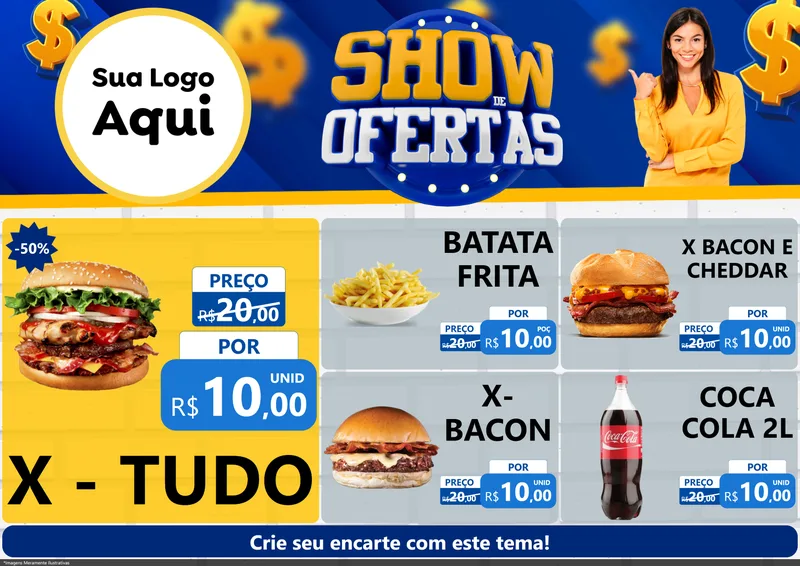 Modelo de Encarte para Encarte A4 Horizontal com o tema Show de Ofertas para Hamburgueria