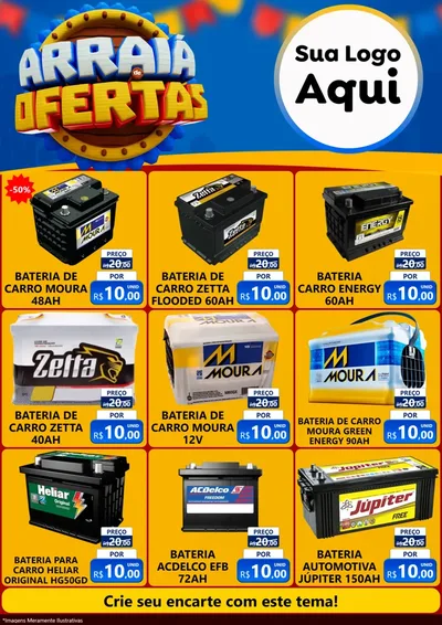 Modelo de Encarte para Encarte A4 Vertical com o tema Arraiá de Ofertas - Junina para Baterias Elétricas