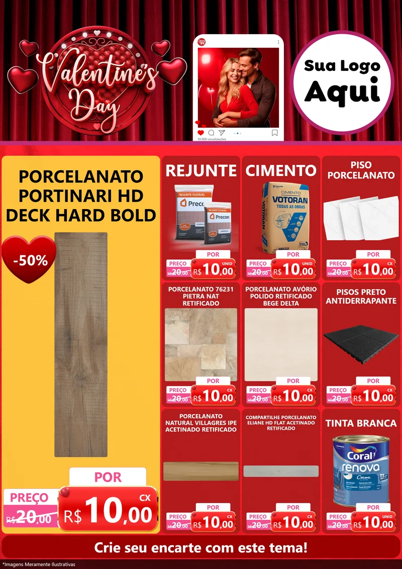 Modelo de Encarte para Encarte A4 Vertical com o tema Valentine's Day para Pisos e revestimentos