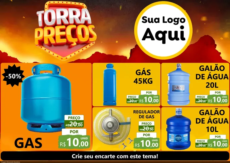 Modelo de Encarte para Encarte A4 Horizontal com o tema Torra Preços para Água e gás