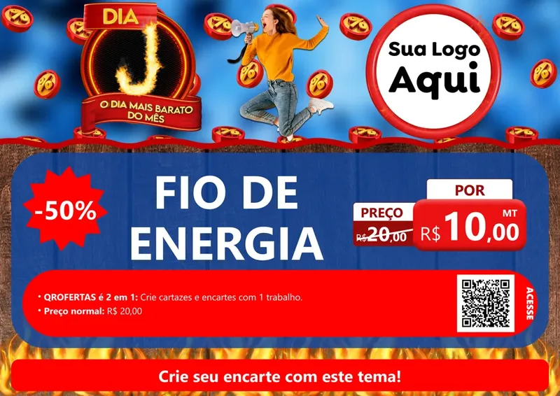 Modelo de Cartaz para Cartaz A4 Horizontal com o tema Dia J - O Dia Mais Barato Do Mês para Materiais Elétricos