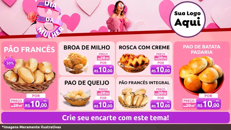 Modelo de TV para TV Horizontal com o tema Dia da Mulher para Padaria