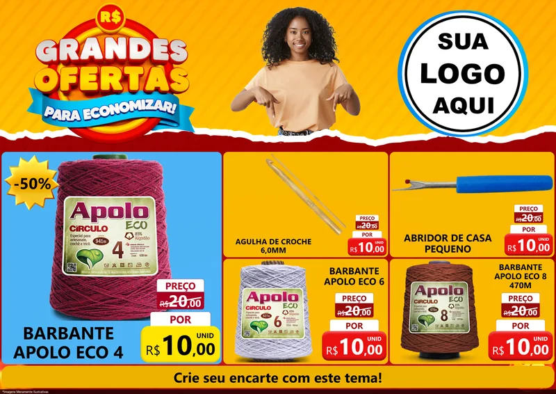 Modelo de Encarte para Encarte A4 Horizontal com o tema Grandes Ofertas Para Economizar! para Armarinho e Aviamentos