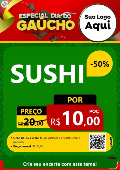 Modelo de Cartaz para Cartaz A4 Vertical com o tema Especial Dia do Gaúcho para Comida japonesa