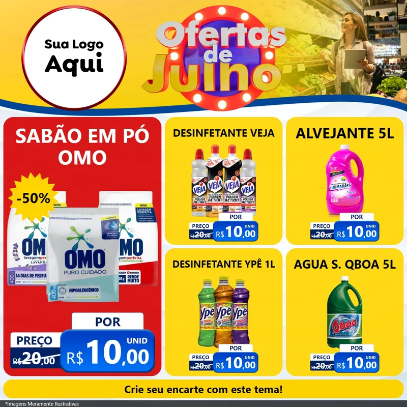 Modelo de Rede Social para Feed Facebook com o tema Ofertas de Julho para Produtos de Limpeza