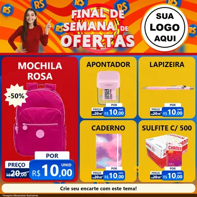 Modelo de Rede Social para Feed Facebook com o tema Final de Semana de Ofertas para Papelaria