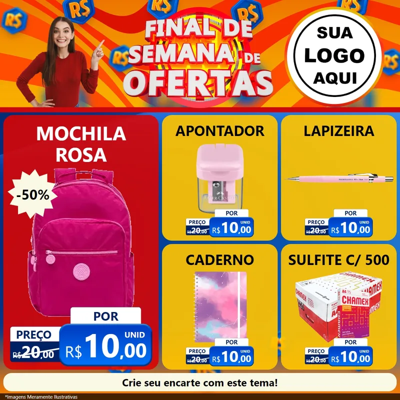 Modelo de Rede Social para Feed Facebook com o tema Final de Semana de Ofertas para Papelaria