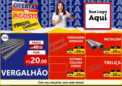 Modelo de Encarte para Encarte A4 Horizontal com o tema Ofertas de Agosto - Preços Incríveis para Ferragens