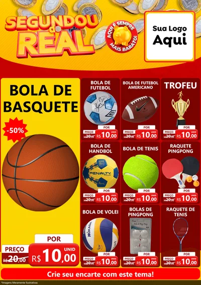 Modelo de Encarte para Encarte A4 Vertical com o tema Segundou do Real para Artigos Esportivos
