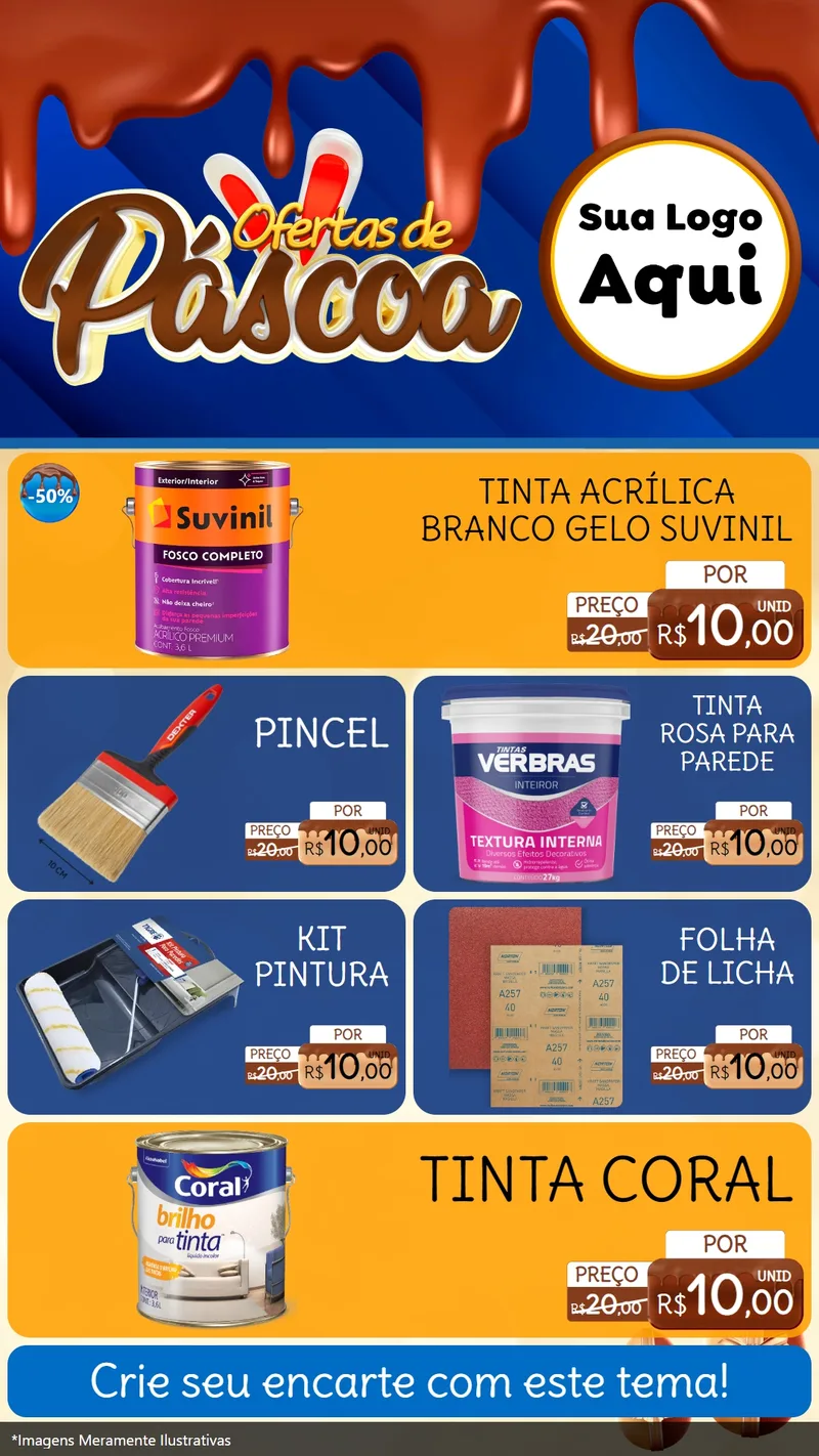 Modelo de TV para TV Vertical com o tema Ofertas de Páscoa para Tintas e Ferramentas