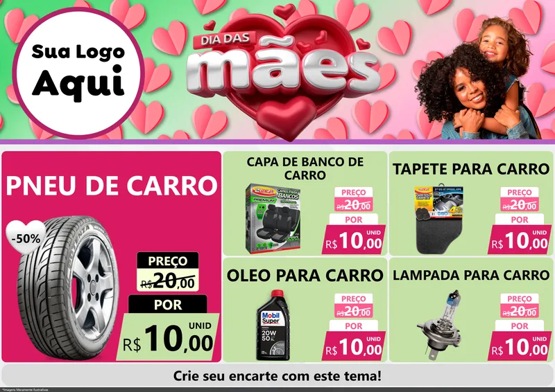 Modelo de Encarte para Encarte A4 Horizontal com o tema Dia das Mães para Auto peças