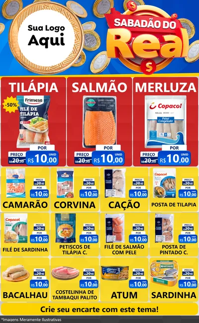 Modelo de Encarte para Encarte Grande com o tema Sabadão do Real para Peixaria