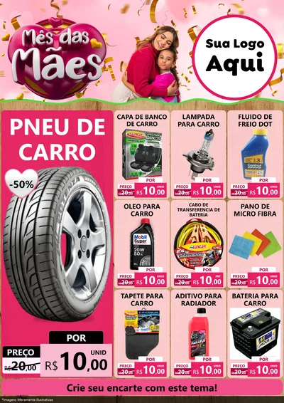 Modelo de Encarte para Encarte A4 Vertical com o tema Mês das Mães para Auto peças