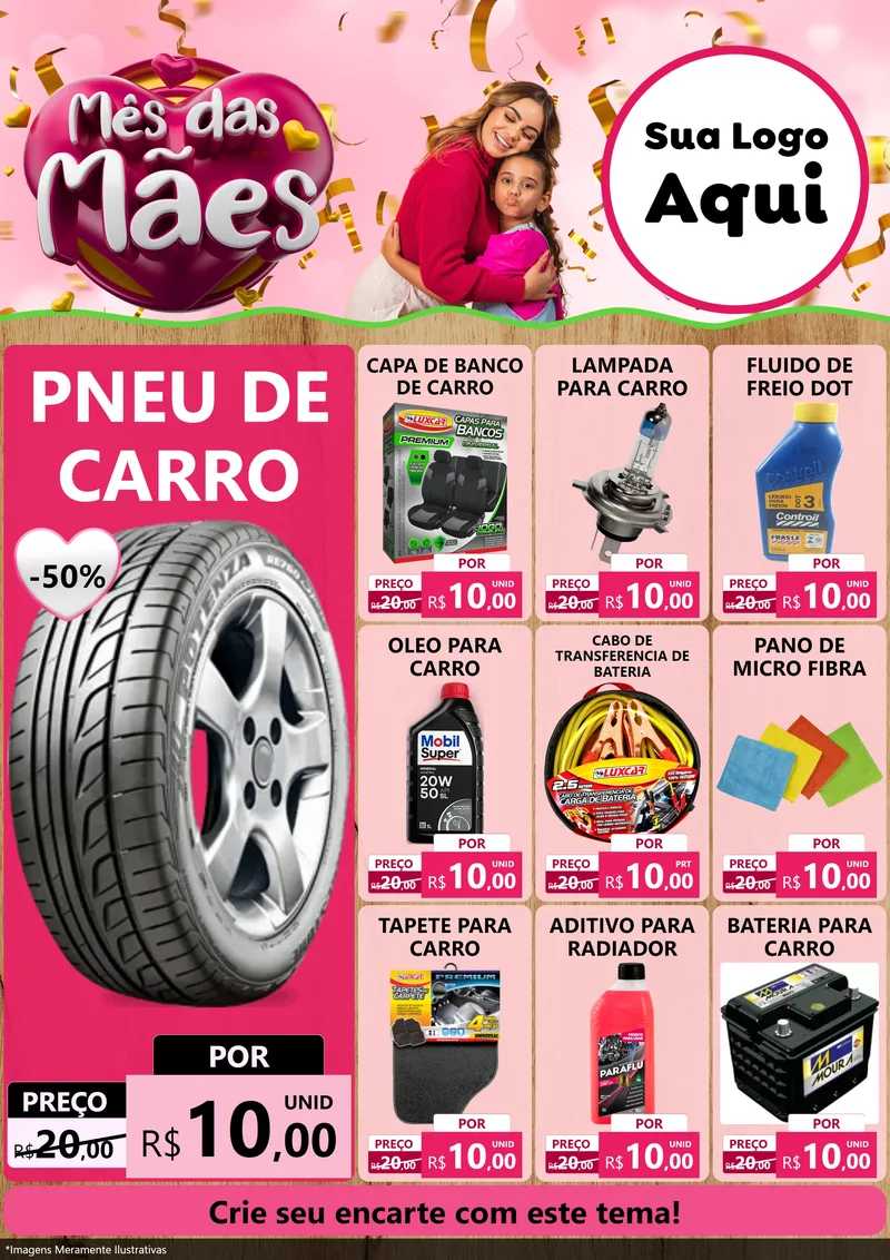Modelo de Encarte para Encarte A4 Vertical com o tema Mês das Mães para Auto peças