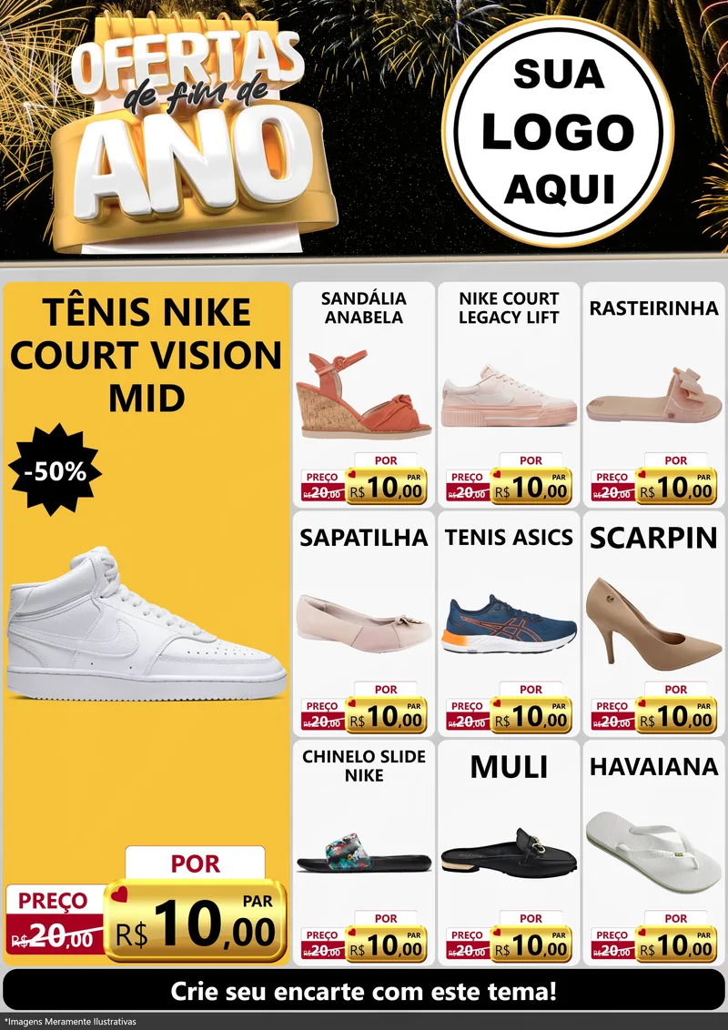 Modelo de Encarte para Encarte A4 Vertical com o tema Ofertas de Fim de Ano para Calçados