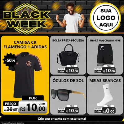 Modelo de Rede Social para Feed Facebook com o tema Black Week para Roupas e acessórios