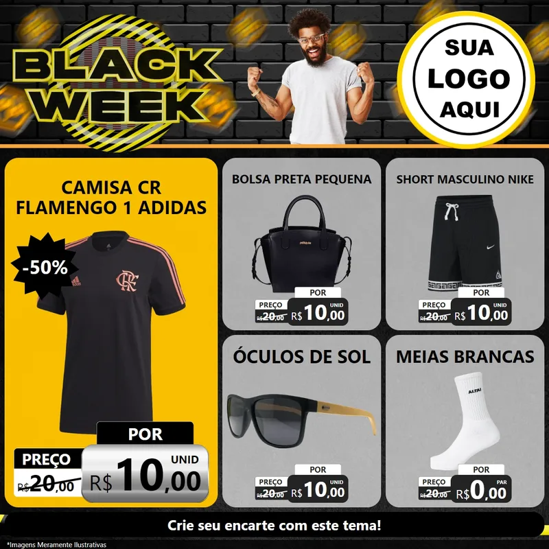 Modelo de Rede Social para Feed Facebook com o tema Black Week para Roupas e acessórios