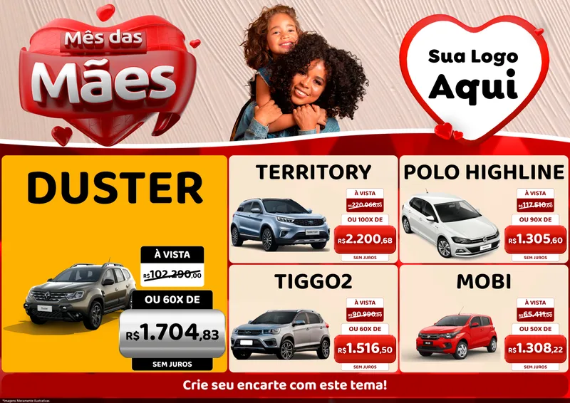 Modelo de Encarte para Encarte A4 Horizontal com o tema Mês das Mães para Concessionaria de Carros