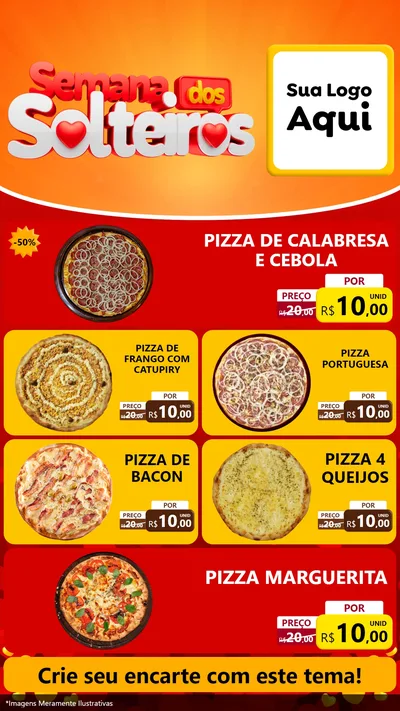 Modelo de TV para TV Vertical com o tema Semana dos Solteiros para Pizzaria