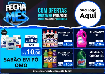 Modelo de Encarte para Encarte A4 Horizontal com o tema Fecha Mês para Produtos de Limpeza
