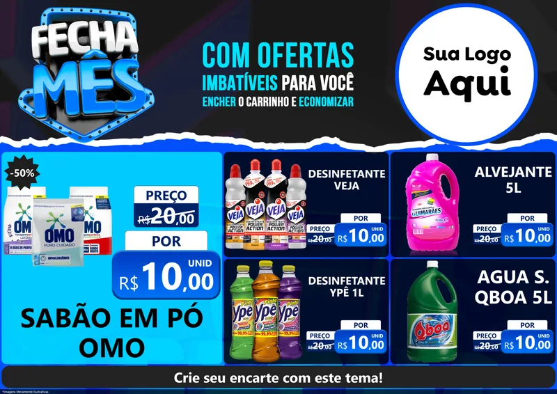 Modelo de Encarte para Encarte A4 Horizontal com o tema Fecha Mês para Produtos de Limpeza