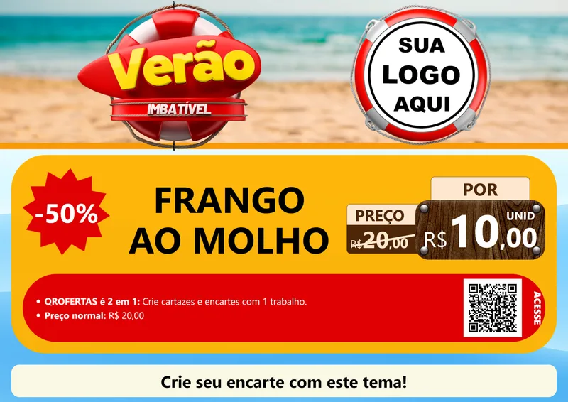 Modelo de Cartaz para Cartaz A4 Horizontal com o tema Verão Imbatível para Restaurante