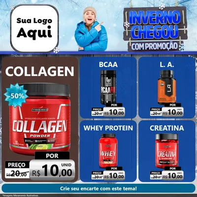 Modelo de Rede Social para Feed Facebook com o tema Inverno Chegou Com Promoção para Suplementos alimentares