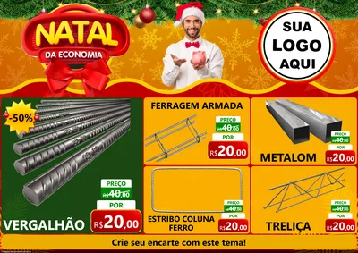 Modelo de Encarte para Encarte A4 Horizontal com o tema Natal da Economia para Ferragens