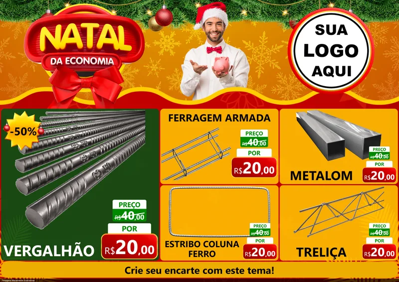 Modelo de Encarte para Encarte A4 Horizontal com o tema Natal da Economia para Ferragens