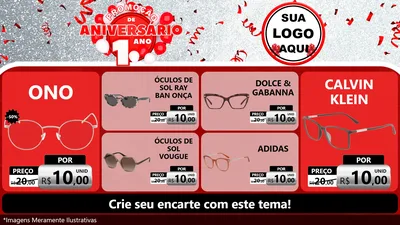 Modelo de TV para TV Horizontal com o tema Promoção de Aniversário - 1 Ano para Óticas