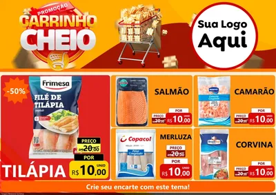 Modelo de Encarte para Encarte A4 Horizontal com o tema Promoção carrinho cheio para Peixaria