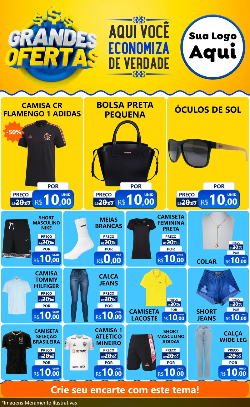 Modelo de Encarte para Encarte Grande com o tema Grandes Ofertas para Roupas e acessórios