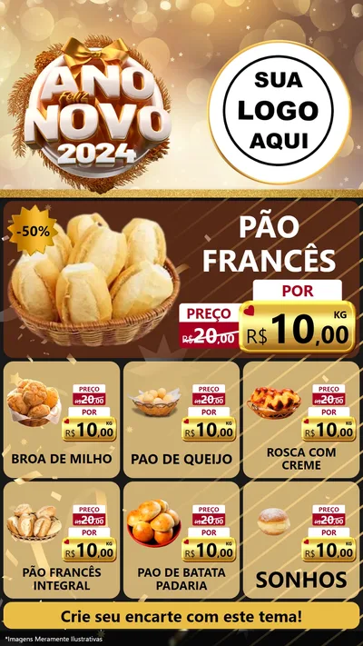 Modelo de Rede Social para Stories com o tema Feliz Ano Novo 2027 para Padaria