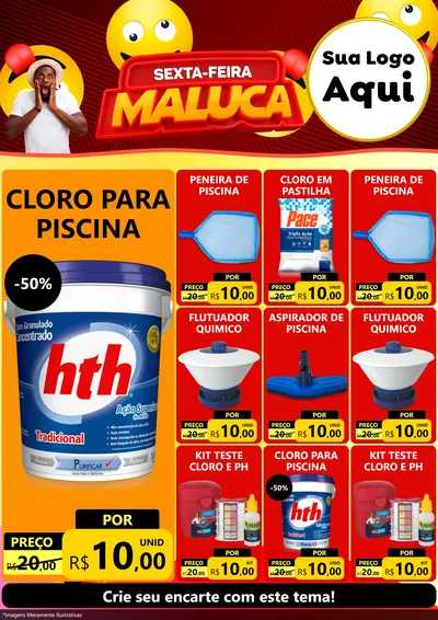 Modelo de Encarte para Encarte A4 Vertical com o tema Sexta-feira Maluca para Produtos para Piscina