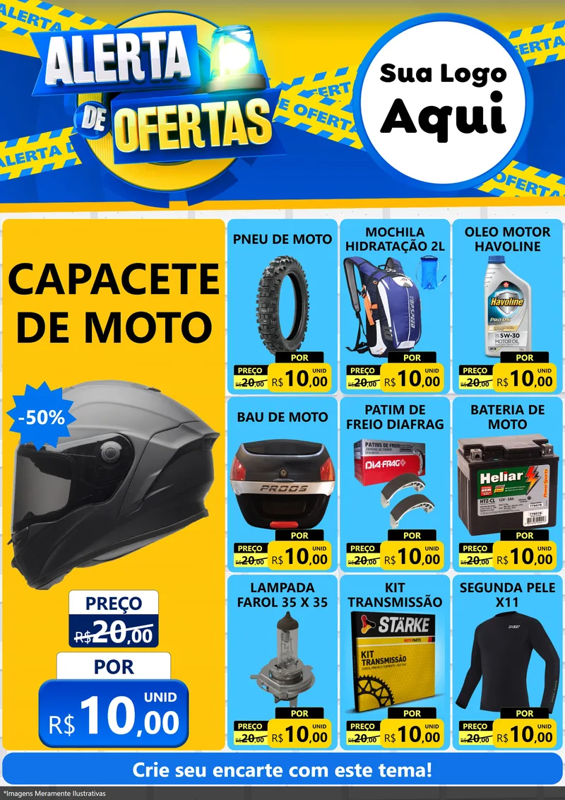 Modelo de Encarte para Encarte A4 Vertical com o tema Alerta de Ofertas para Moto peças