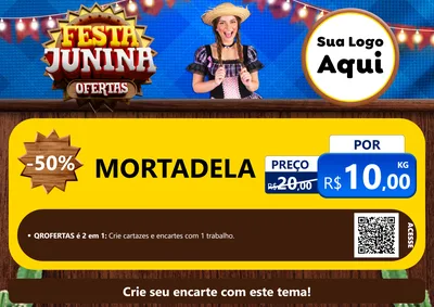 Modelo de Cartaz para Cartaz A4 Horizontal com o tema Festa Junina Ofertas para Frios e Laticínios