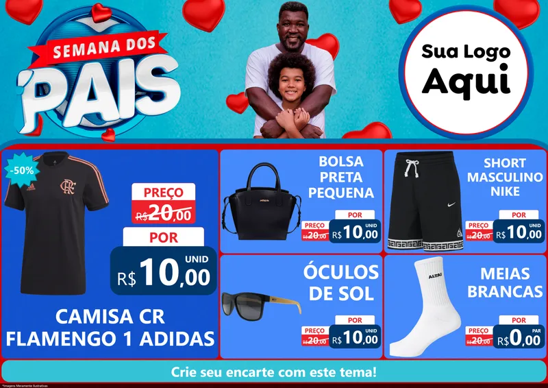 Modelo de Encarte para Encarte A4 Horizontal com o tema Semana Dos Pais para Roupas e acessórios