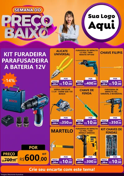 Modelo de Encarte para Encarte A4 Vertical com o tema Semana do Preço Baixo para Maquinas e Ferramentas