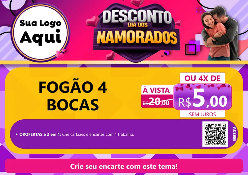 Modelo de Cartaz para Cartaz A4 Horizontal com o tema Desconto Dia dos Namorados para Móveis e Eletro