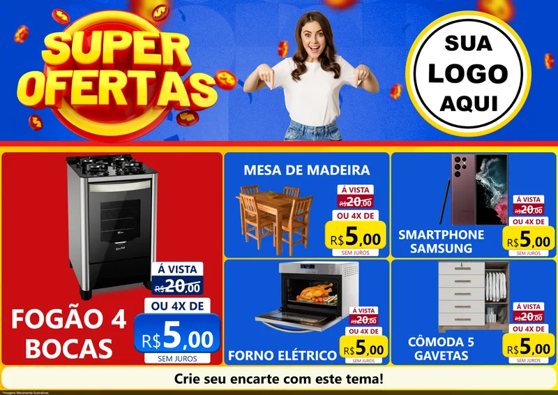 Modelo de Encarte para Encarte A4 Horizontal com o tema Super Ofertas para Móveis e Eletro