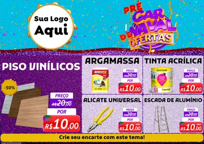 Modelo de Encarte para Encarte A4 Horizontal com o tema Pré Carnaval de Ofertas para Material para Construção
