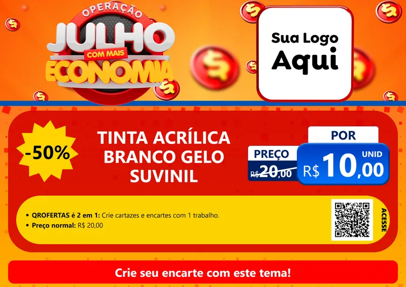 Modelo de Cartaz para Cartaz A4 Horizontal com o tema Operação Julho Com Mais Economia para Tintas e Ferramentas