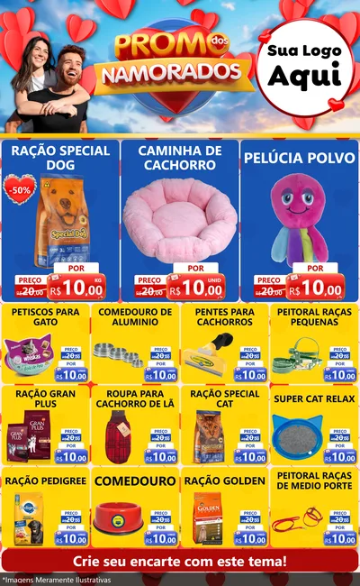 Modelo de Encarte para Encarte Grande com o tema Promo dos Namorados para Pet Shop