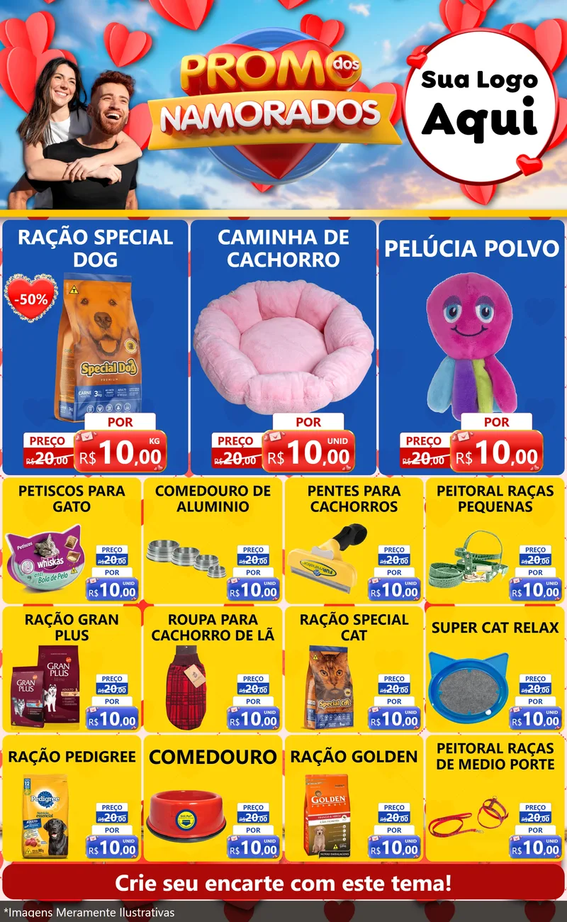 Modelo de Encarte para Encarte Grande com o tema Promo dos Namorados para Pet Shop