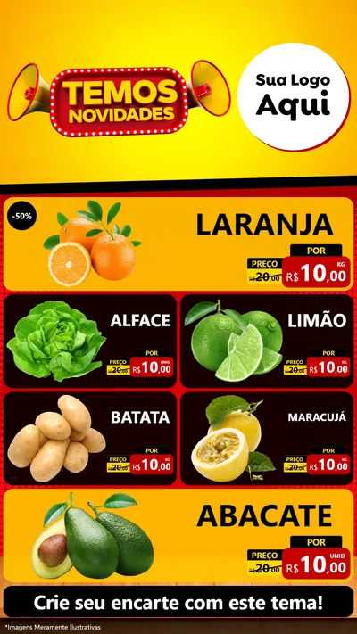 Modelo de TV para TV Vertical com o tema Temos Novidades para Hortifrúti