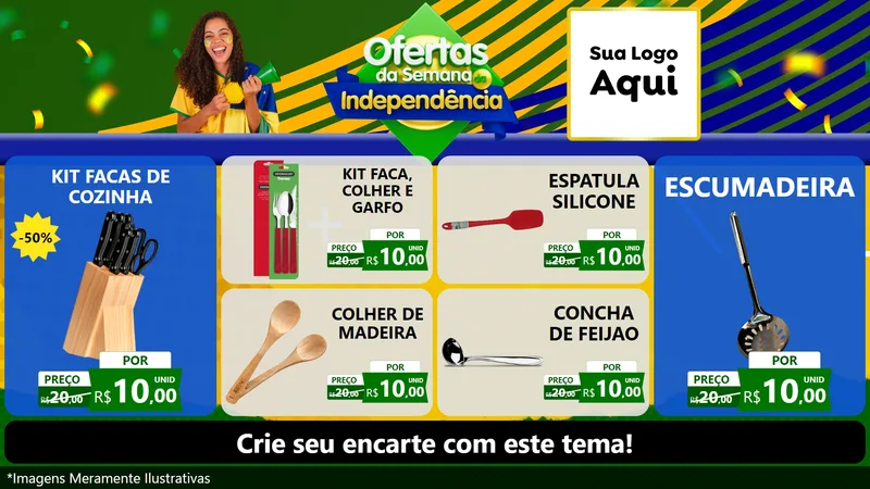 Modelo de TV para TV Horizontal com o tema Ofertas da Semana da Independência para Utilidades Domésticas